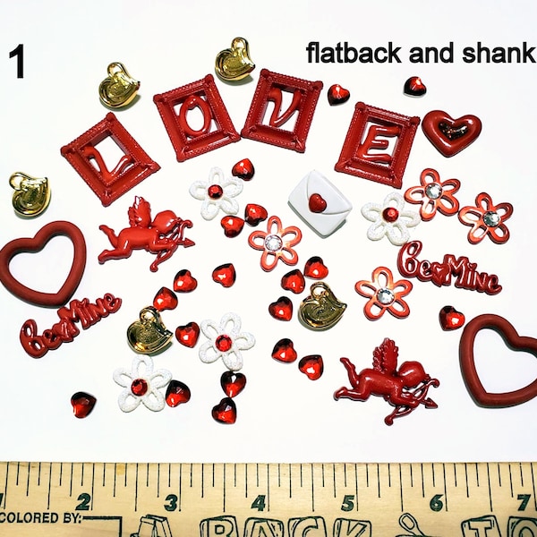 Valentines Day Sweetheart Love Value Pack Mix of Flatback and Shank Buttons and Embellishments from Dress It Up by Jesse James Button Co