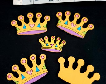 Painted Flatback Wood Princess or Queen Crowns - Bundle of 5 - 2 sizes - queen, princess, tiara, craft supply,