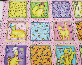 Meow Meow Retired Bright Colored Cat Blocks Panel by Phyllis Dobbs for Quilting Treasures - Choose Number