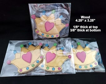 Painted Wood Princess or Queen Crowns painted gold and colors - Bundle of 4 - queen, princess, tiara, craft supply,