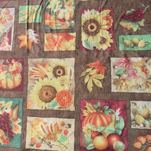Nature&#39;s Bounty Fall Leaves, Flowers, Gourds, Pumpkins block 23x44 cotton fabric panel from South Sea Imports - autumn, quilting
