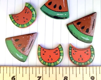 Painted Flatback Wood Watermelon Slices - 6 pieces - embellishments, craft supply, scrapbooking - Choose Pack