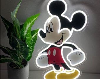 Custom Mickey Mouse UV Print Neon Sign, LED Wall Decor, Personalized Light Art