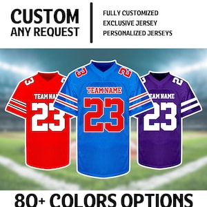 Custom Football Jersey Personalize embroidery Name Number football Shirt Sport Uniform Holiday Birthday Gifts for Men Women Kids Toddler Fan