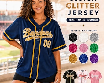 Custom glitter baseball jersey, personalized names/numbers/logos, team uniforms, game day jerseys, gifts for men/women/youth/toddlers/fans