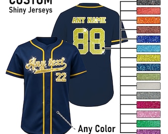 Custom glitter baseball jersey, personalized names/numbers/logos, team uniforms, game day jerseys, gifts for men/women/youth/toddlers/fans