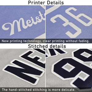May include: Close-up of fabric details showing printed and stitched elements. The top section displays the word "Meist" in white on a light blue background and the number "36". The bottom section shows the word "NEW" and the number "89" with stitched details.