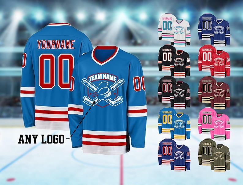 Custom Ice Hockey Jersey for Men Women Youth, Sweatshirt Personalized Name Number, Hockey Shirts Sports Uniform for Hockey Fans Gift image 1
