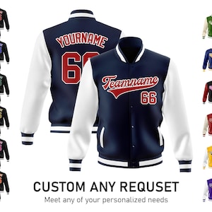 Custom Baseball Jacket, Personalized Embroidered Vintage Varsity Bomber Jacket Coat with Name Number Logo, Christmas Gift for Adults Youth