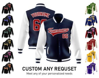 Custom Baseball Jacket, Personalized Embroidered Vintage Varsity Bomber Jacket Coat with Name Number Logo, Christmas Gift for Adults Youth