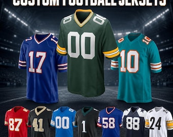 Personalized Football Jersey, Custom Stitched/Printed Team Name Number Logo Shirt, Team Uniform, Gift for Man Woman Youth Toddler Fans