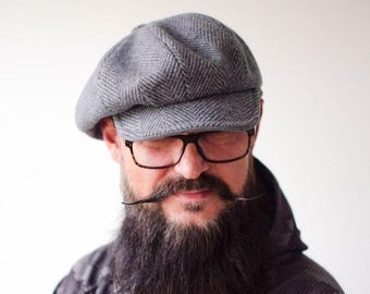 Gorra de estilo Newsboy para hombre - Gris claro. Gorro de invierno cómodo. Hecho en Ucrania.