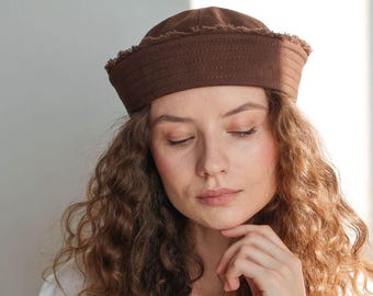 Sombrero marinero bohemio de algodón con flecos, color chocolate, accesorio de verano para mujer.
