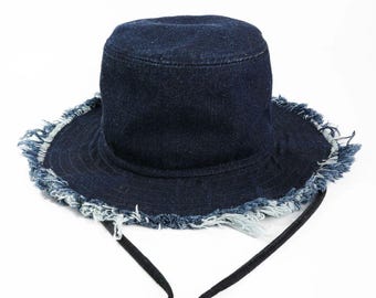 Sombrero Panamá de verano para mujer, estilo boonie en azul vaquero, perfecto para las vacaciones.