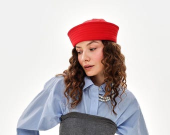 Gorro marinero de algodón para primavera-verano, rojo, cómodo y elegante.