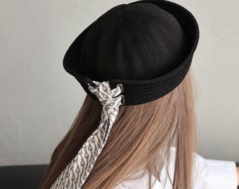 Sombrero marinero de algodón negro con diseño único para primavera y verano