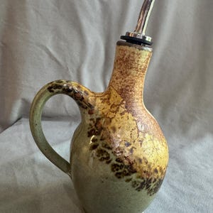 Handmade Stoneware Sunset Canyon Pottery Oil Bottle, Safari Pattern
