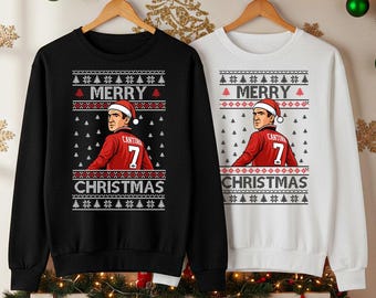 Eric Cantona Manchester United Christmas Jumper, Funny Football Ugly Xmas Sweater, Retro Man Utd Festive Sweater, Premier League Footy Gift