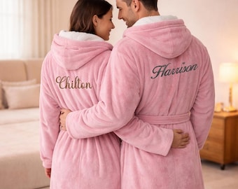 Personalised Embroidered Bathrobe, Custom Name Monogram Dressing Gown, Plush Spa Robe for Women Men, Gift for Girlfriend, Cosy Night Robe