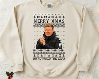 Newcastle Howe Ugly Christmas Jumper, Eddie Howe Football Xmas Sweatshirt, Funny Soccer Holiday Sweater, Festive Gift for Men Kids & Adults