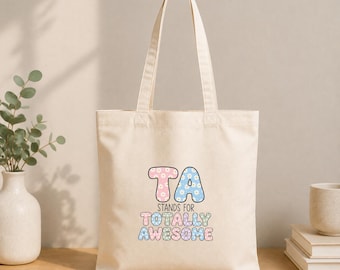 Teaching Assistant Tote Bag, Cool TA Club Canvas Bag, End Of Term Thank You Gift, Classroom Assistant Shopper, School Staff Everyday Totes