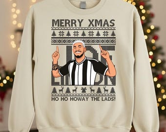 Jersey navideño de Newcastle Joelinton, sudadera navideña de "Ho Ho Howay The Lads", suéter navideño feo y divertido de fútbol, jersey navideño de dibujos animados de fútbol