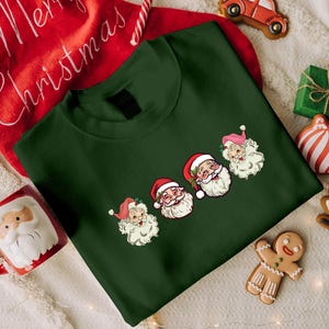 Kersttrui kerstman, vintage kerstmantrui, grappige retro trui met kerstmangezichten, kerstavondoutfit, kerstcadeau voor hem en haar