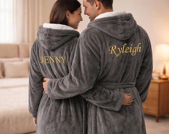 Custom Name Embroidered Bathrobe, Plush Spa Dressing Gown, Monogram Cosy Robe, Wedding Robe Gift for Her, Luxury Night Robe, Bridal SPA Robe