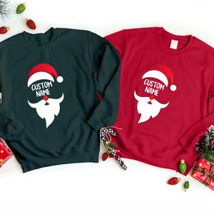 Santa Face Custom Name Christmas Sweatshirt, Matching Family Xmas Holiday Jumper, Cute Printed Xmas Sweater, Retro Holiday Crewneck Gift Top