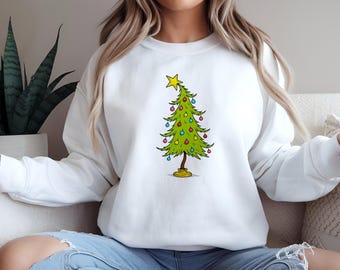 Cute Whimsical Tree Sweatshirt, Holiday Lights Crewneck, Retro Christmas Tree Jumper, Festive Winter Tree Sweater Gift, Christmas Tree Top