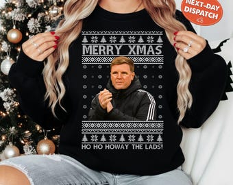 Newcastle Howe Ugly Christmas Jumper, Eddie Howe Football Xmas Sweatshirt, Funny Soccer Holiday Sweater, Festive Gift for Men Kids & Adults