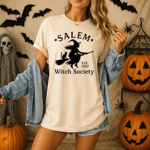 Salem Witch Society Halloween T Shirt, Vintage Witch Tee for Women, Salem Witchcraft Fall Shirt, Spooky Witchy Top, Halloween Salem Shirt