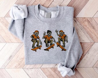 Halloween Skeleton Skater Sweatshirt, Halloween Spooky Skater Jumper, Gothic Skater Halloween Top, Halloween Skating Skateboard Lover Gift