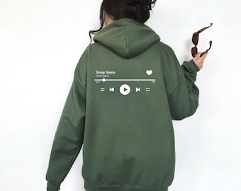 Personalised Music Hoodie, Custom Song Title Printed Hooded Sweatshirt, Artist Name Hoodie, Concert Fan Gift, Favourite Song Hooded Sweater