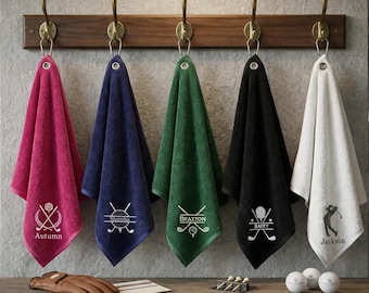 Personalised Embroidered Golf Towel, Custom Name Initials Cotton Towel, Fathers Day Gift for Golfer, Outdoor Sports Accessory, Sports Towel