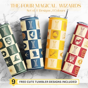 The Four Magical Wizards Tumbler PNG,20oz Skinny Wrap Digital Download,Fantasy Wizard Printable Cup Design,Magic School PNG,Harry Inspired