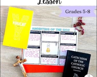 Anointing of the Sick Catechism Research Project | Catholic Sacrament Lessons, Worksheets, Poster | Middle School & Homeschool Religion