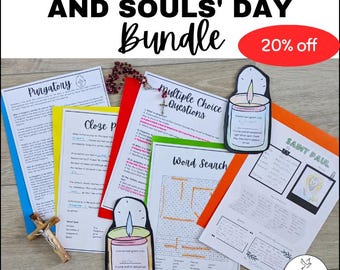 Catholic All Saints’ & All Souls’ Day Bundle | Worksheets, Posters, Trivia, Prayer Display | November Religion and Homeschool Activities
