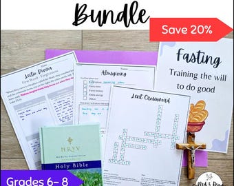 Catholic Lent Bundle for Religion Classrooms and Homeschool | Lenten Promise Activities, Displays, Crossword, Word Search, Vocabulary
