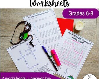 Sorrowful Mysteries of the Rosary Puzzles | Catholic Worksheets Word Search Crossword Match Activity | Middle School Religion Homeschool