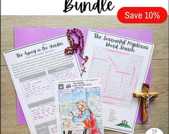Sorrowful Mysteries Rosary Activities Bundle: Catholic Homeschool (Digital Download) | Lectio Divina Worksheets, Word Search, Bible Scavenge