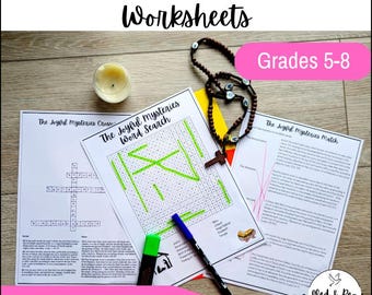 Joyful Mysteries of the Rosary Puzzles | Catholic Worksheets Word Search Crossword Match Activity | Middle School Religion Homeschool