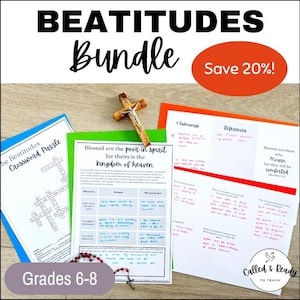 Catholic Beatitudes Bundle | Middle School and Homeschool Religion Worksheets, Word Search, Prayer Journal & Pope Francis Reflections