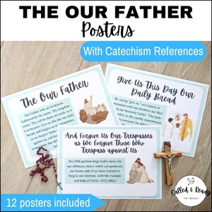 Lord’s Prayer Posters Catholic | Our Father Catechism Display | Classroom Decor Printable | Religion Lesson Homeschool | 7 Petitions