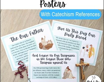 Lord’s Prayer Posters Catholic | Our Father Catechism Display | Classroom Decor Printable | Religion Lesson Homeschool | 7 Petitions