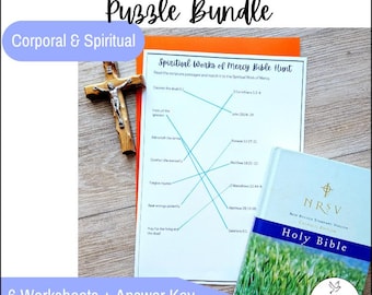 Works of Mercy Bundle | Corporal & Spiritual Catholic Activities | Bible Scavenger Hunt, Word Search Worksheets for Homeschool and Religion