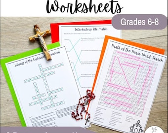 Parts of the Mass Worksheets | Catholic Activities Word Search, Crossword & Matching | Liturgy Lesson Middle School and Homeschool Religion