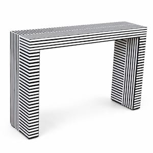 Handmade Inlay Striped Console Table, Black White Entryway Table, Modern Waterfall Console, Hallway Table, Luxury Accent Furniture