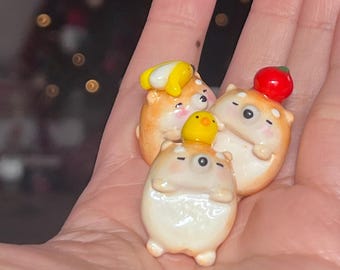 Handmade polymer clay Shiba inu hipper peeker