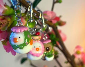Spring Duck key chain - Matcha, cherry blossom